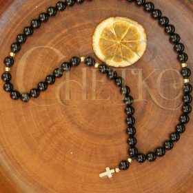 Деметра католические четки на 54 бусины из черного турмалина, шерла с крестиком